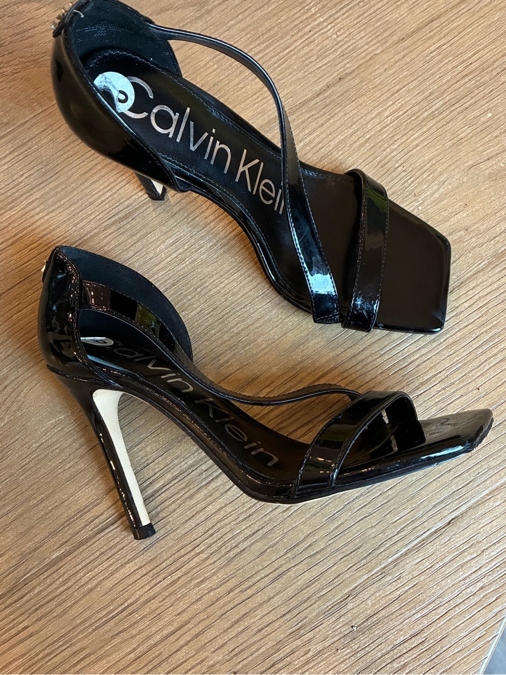 Calvin Klein Black Patent Strappy Stiletto Sandals